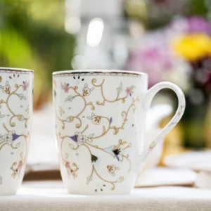 White Pattern Coffee Mugs (Set of 2, 300 ML)