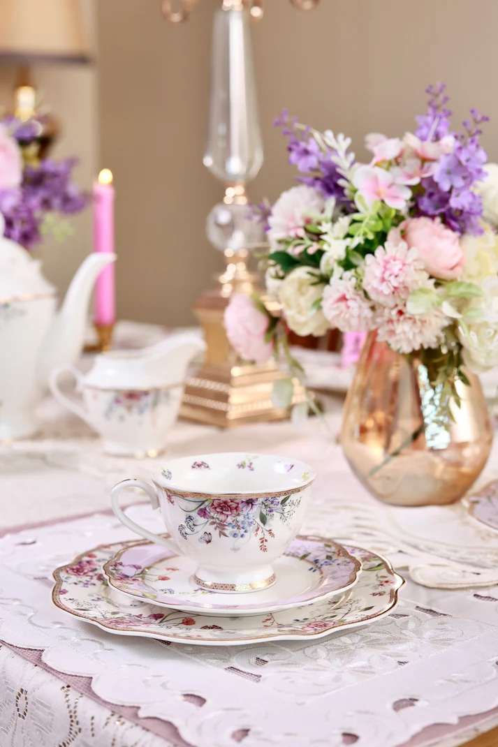 Lilac Garden Cup and Saucer Set (Vintage Collection, 6 Cups and 6 Saucers) - Image 2